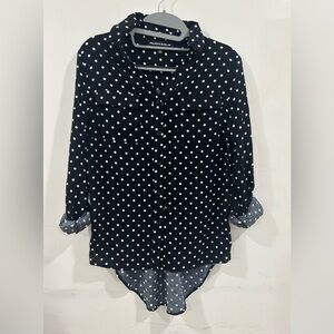 Blouse Black Polka Dot Button-Down Shirt size S